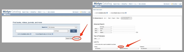 Searching Special Collections resources using Mirlyn.